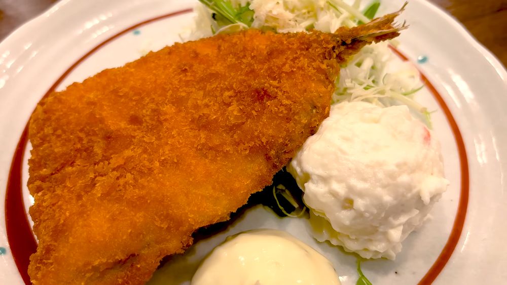 Aji fry (breaded horse mackerel) with potato salad - UOHIDE 都議会横丁 魚秀 新宿店, Tokyo